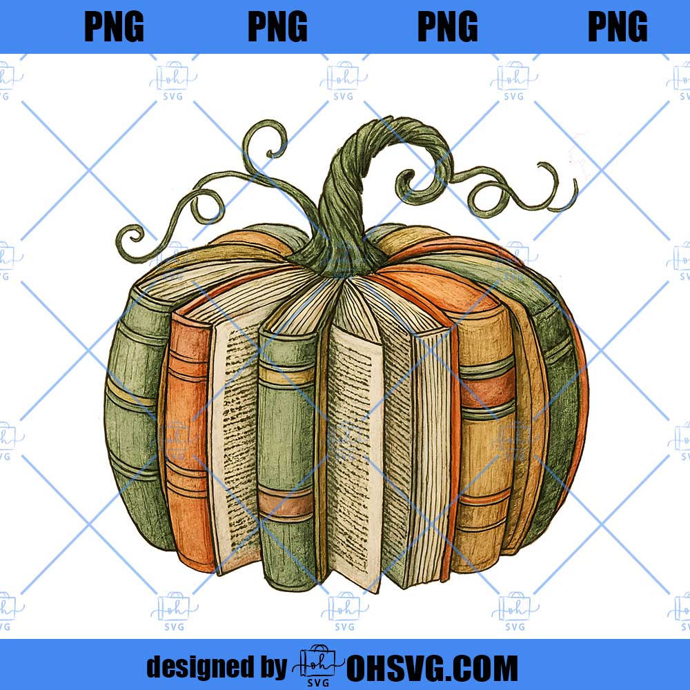 Fall Book Pumpkin PNG, Retro Autumn Reading Sublimation Design, Librarian Halloween PNG, Cozy Pumpkin Season Digital Download for Teachers
