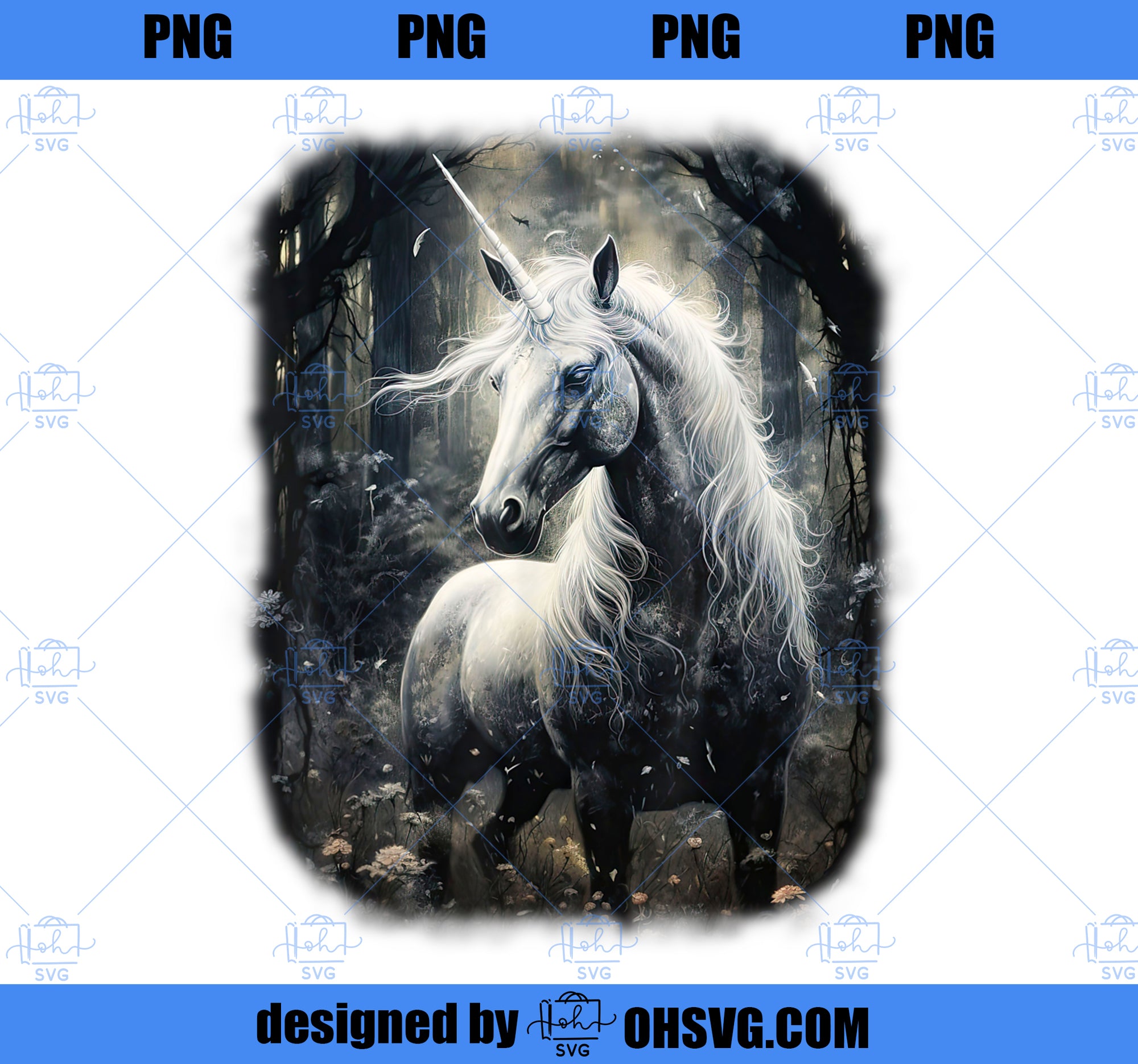 Fantasy white Unicorn standing in a Forest PNG, Magic Unicorn PNG, Unicorn PNG