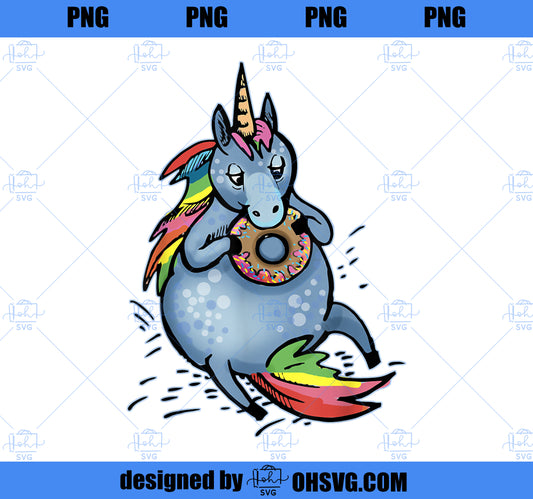 Fat Unicorn eats Donut Stuffed Animal kids men women PNG, Magic Unicorn PNG, Unicorn PNG