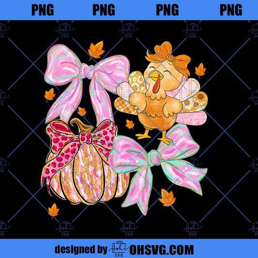 Floral Fall Turkey Coquette Png, Thanksgiving Gobble PNG, Preppy Pumpkin Bow Png, Pink Pumpkin Brushstroke Png, Fall Coquette Bow Png
