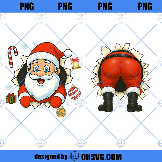 Funny Santa Claus Front and Back PNG, Retro Christmas Shirt Design, Realistic Santa Art Png, Festive Christmas PNG DTF Xmas