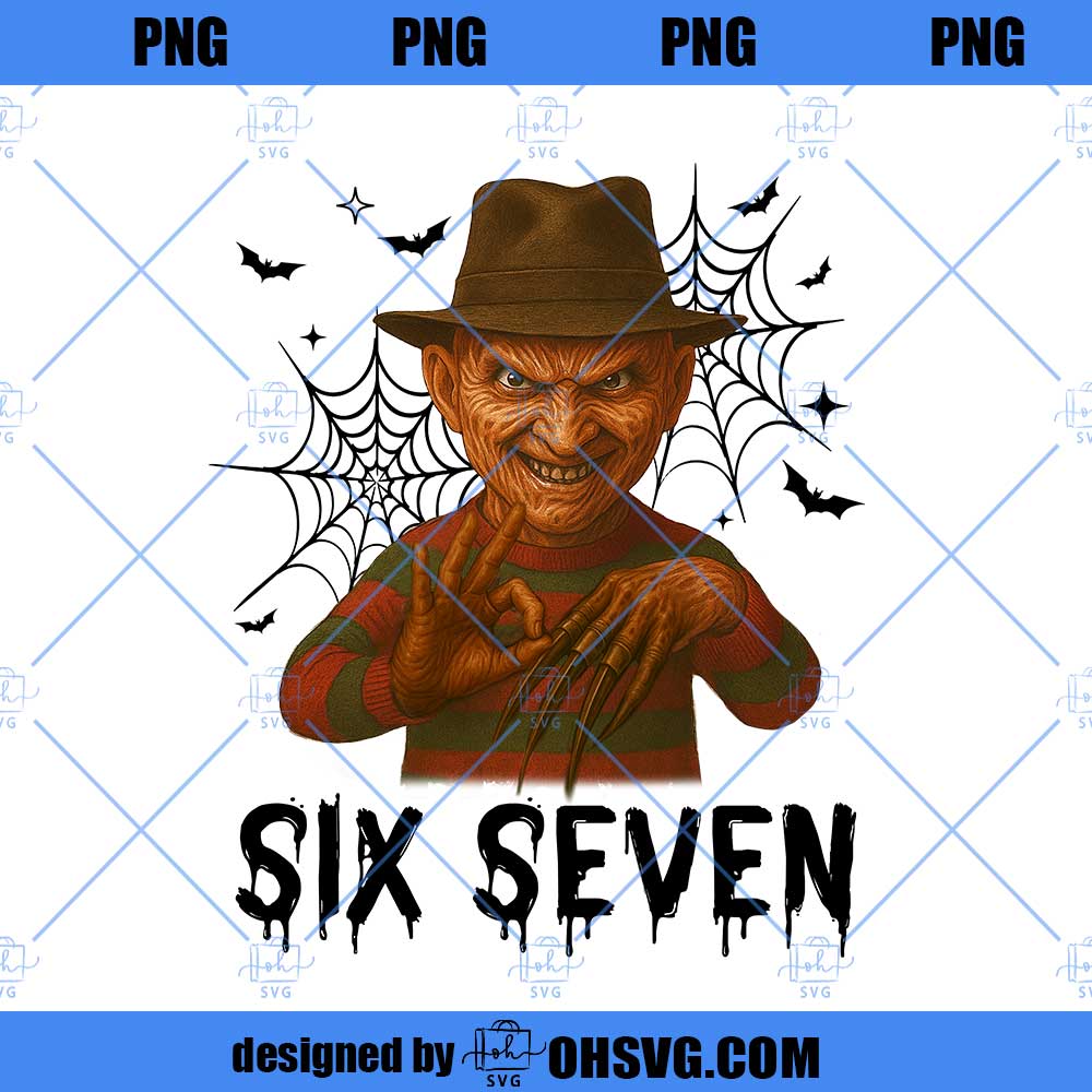 Funny Six Seven 6 7 Movie Killers Png, Six Seven Freddy Krueger Horror Movie Png, Spooky Season Png, 67 Trend Social Media