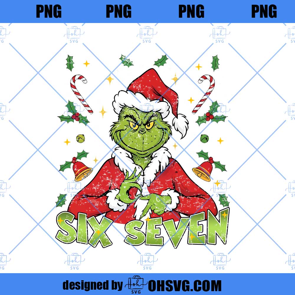 Funny Six Seven Meme Christmas Green Mean Guy Png, Viral Funny Saying 6 7 Png, Internet Joke Shirt Design, Trending Social Media Humor Png