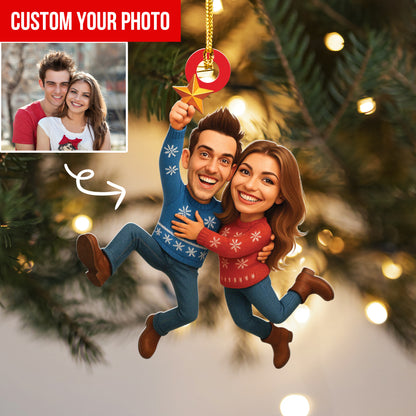 Couple Photo Christmas Ornament, Custom Photo Ornament, Funny Face Picture Acrylic Ornament, Christmas Gift for Lovers, Gift For Couples