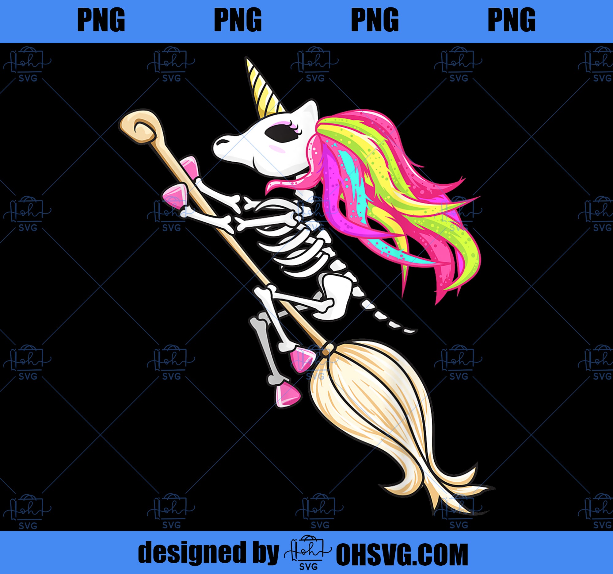 Funny Halloween Unicorn Costume Skeleton On The Broom Girl PNG, Magic Unicorn PNG, Unicorn PNG