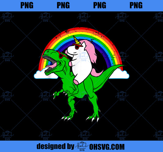 Funny Unicorn Riding Dinosaur Shirt TRex Rainbow Gift PNG, Magic Unicorn PNG, Unicorn PNG