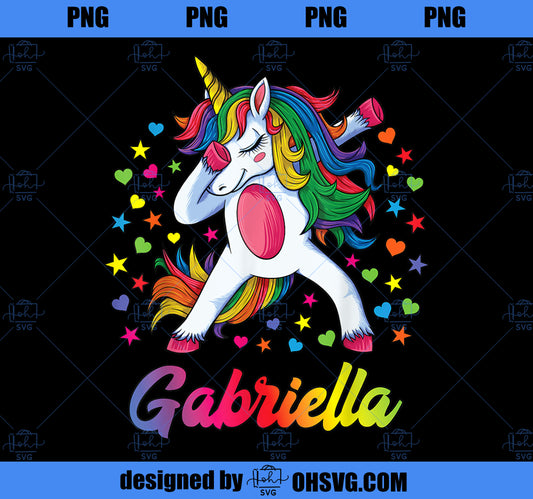 Gabriella Dabbing Unicorn Rainbow Personalized Name Custom PNG, Magic Unicorn PNG, Unicorn PNG