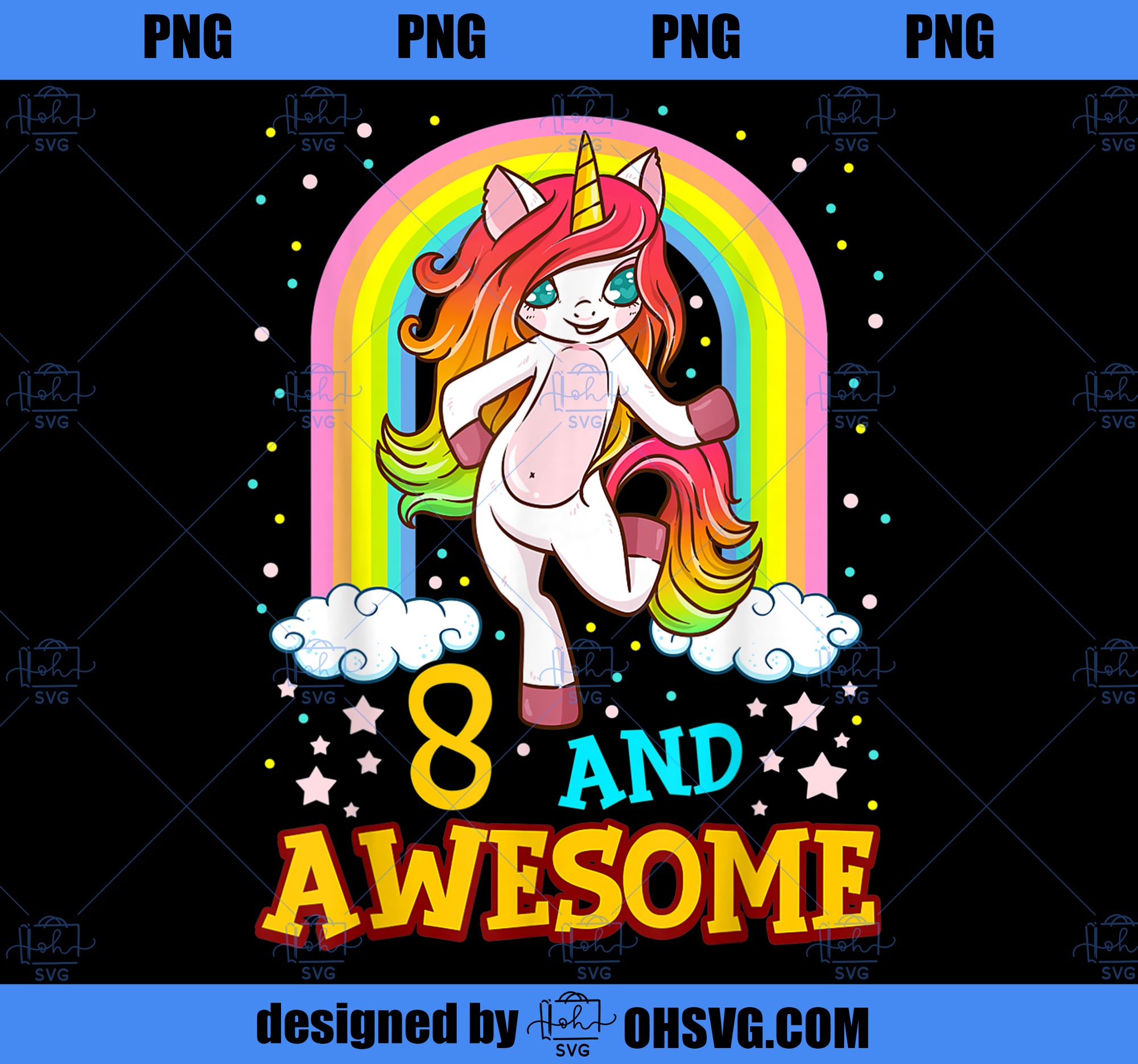 Girls 8th Birthday Unicorn Gift For 8 Year Old Party PNG, Magic Unicorn PNG, Unicorn PNG