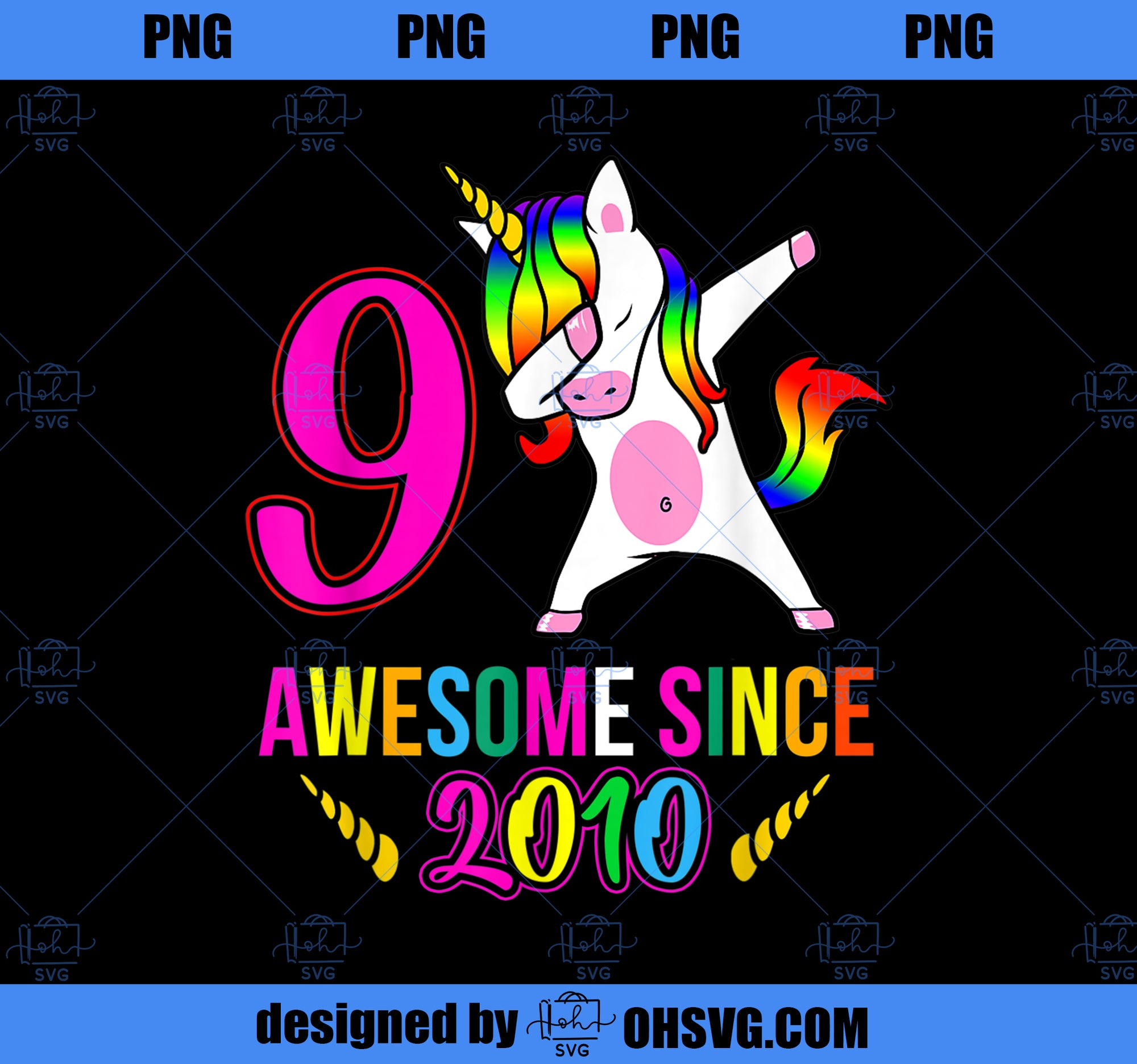 Girls 9th Birthday Unicorn Awesome Since 2010 PNG, Magic Unicorn PNG, Unicorn PNG