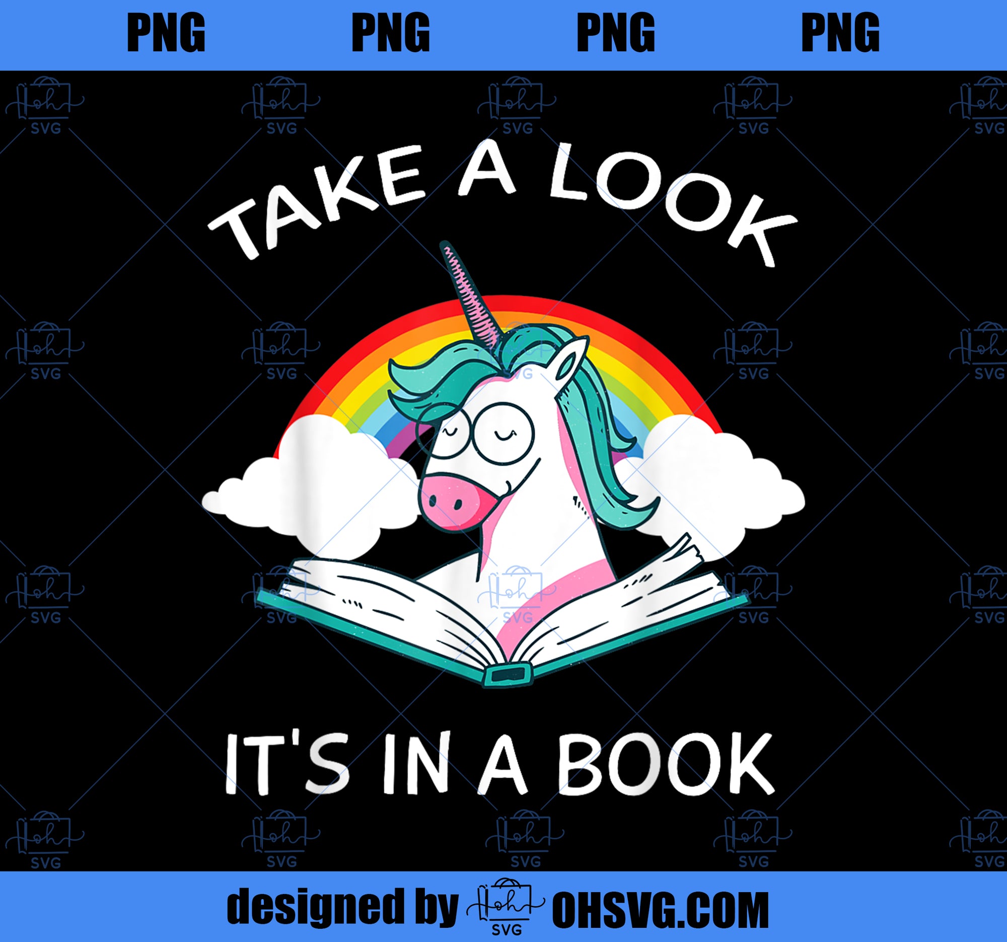 Girls Take a Look Its in The Book Rainbow Unicorn Reading PNG, Magic Unicorn PNG, Unicorn PNG