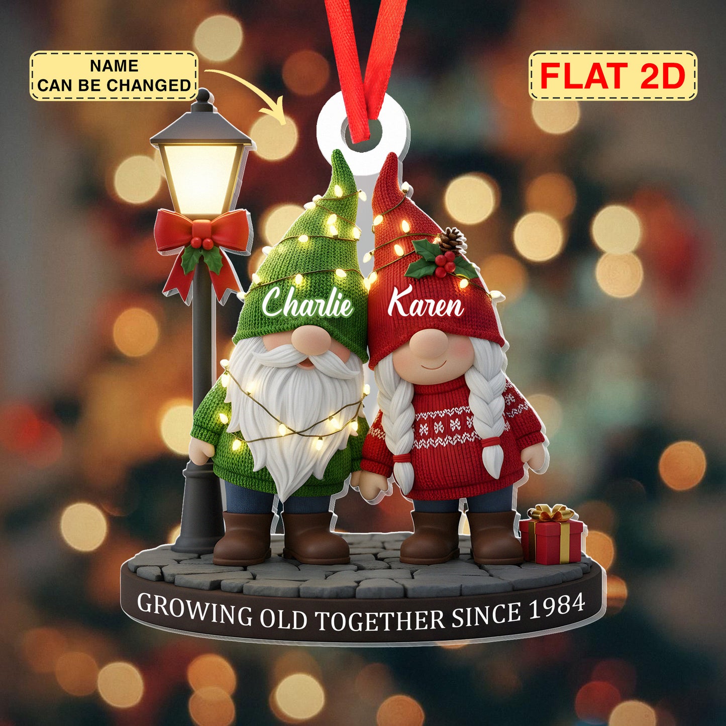 Custom Gnome Acrylic Ornament - Personalized Anniversary Christmas Wedding Gifts For Husband And Wife, Him And Her - Our Story Continues