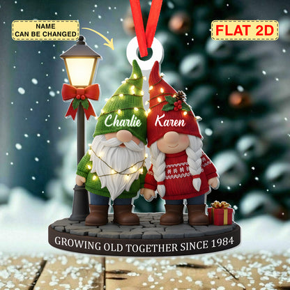 Custom Gnome Acrylic Ornament - Personalized Anniversary Christmas Wedding Gifts For Husband And Wife, Him And Her - Our Story Continues