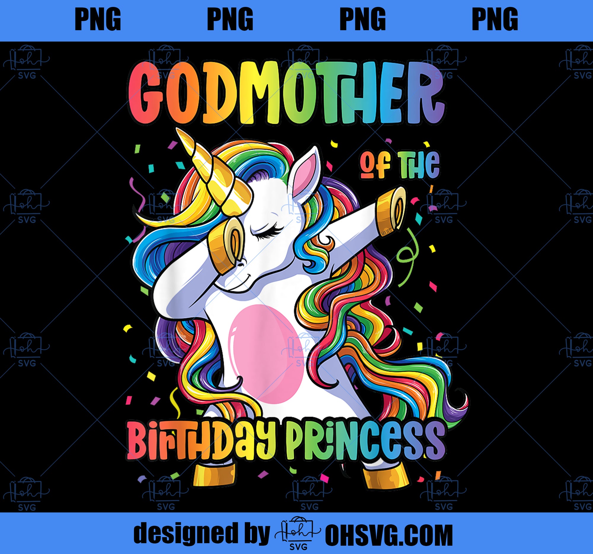 Godmother of the Birthday Princess Dabbing Unicorn Girl PNG, Magic Unicorn PNG, Unicorn PNG