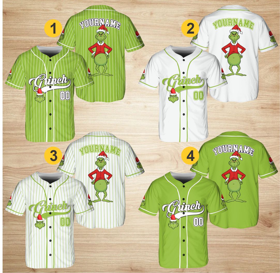 Personalized Grinch Christmas Baseball Jersey, Custom The Grinch Jersey, Holiday Team Outfit, Funny Xmas Gift for Fans
