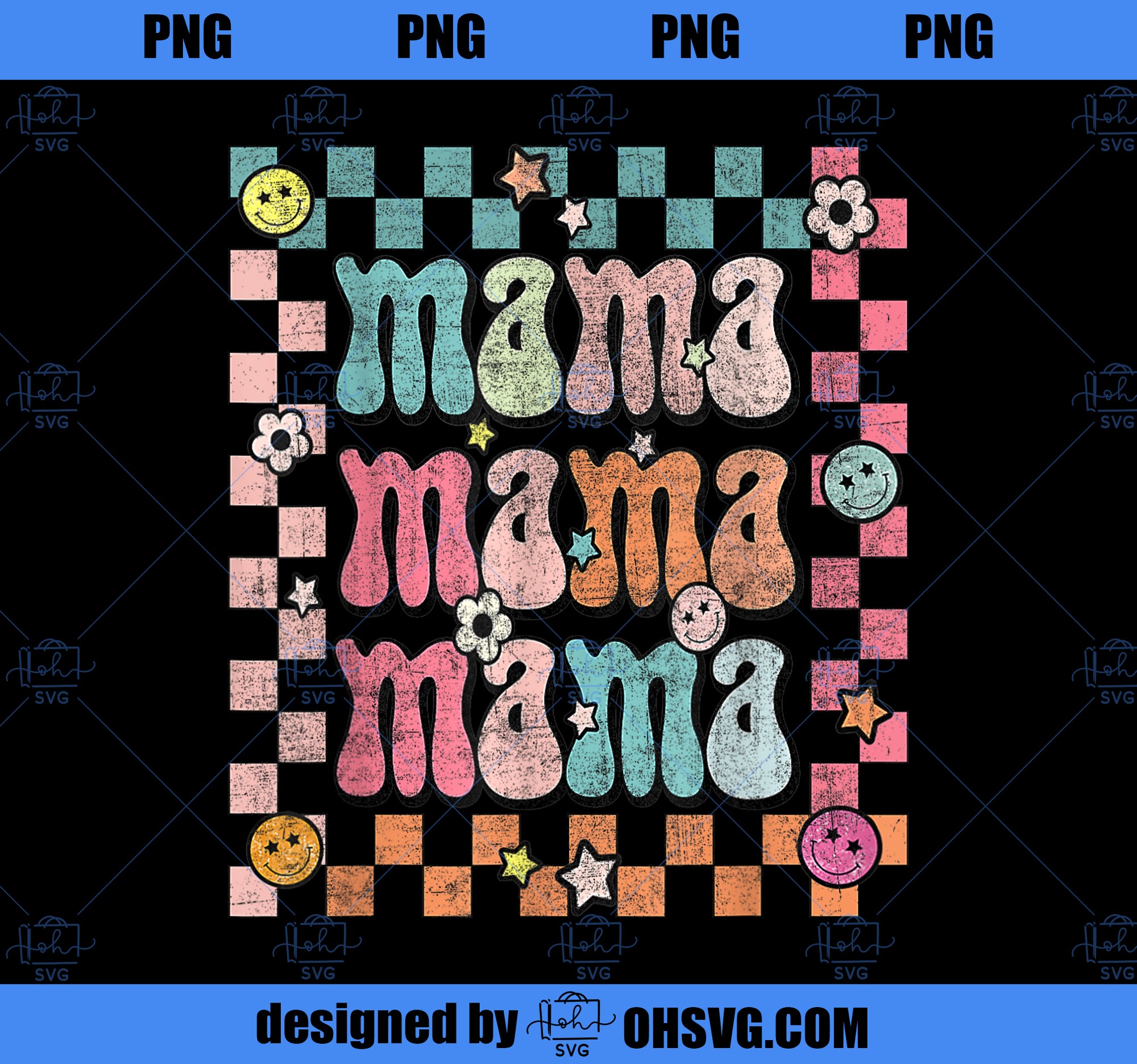 Groovy Mama Retro Checker Matching Family Mothers Day Party PNG, Mom PNG, Mothers Day PNG