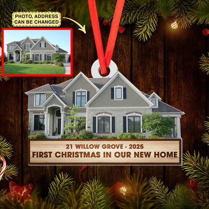 NEW! First Christmas In Our New Home Ornament 2025, Custom House Photo Address Keepsake, Personalized Gift Idea for New Homeowners
