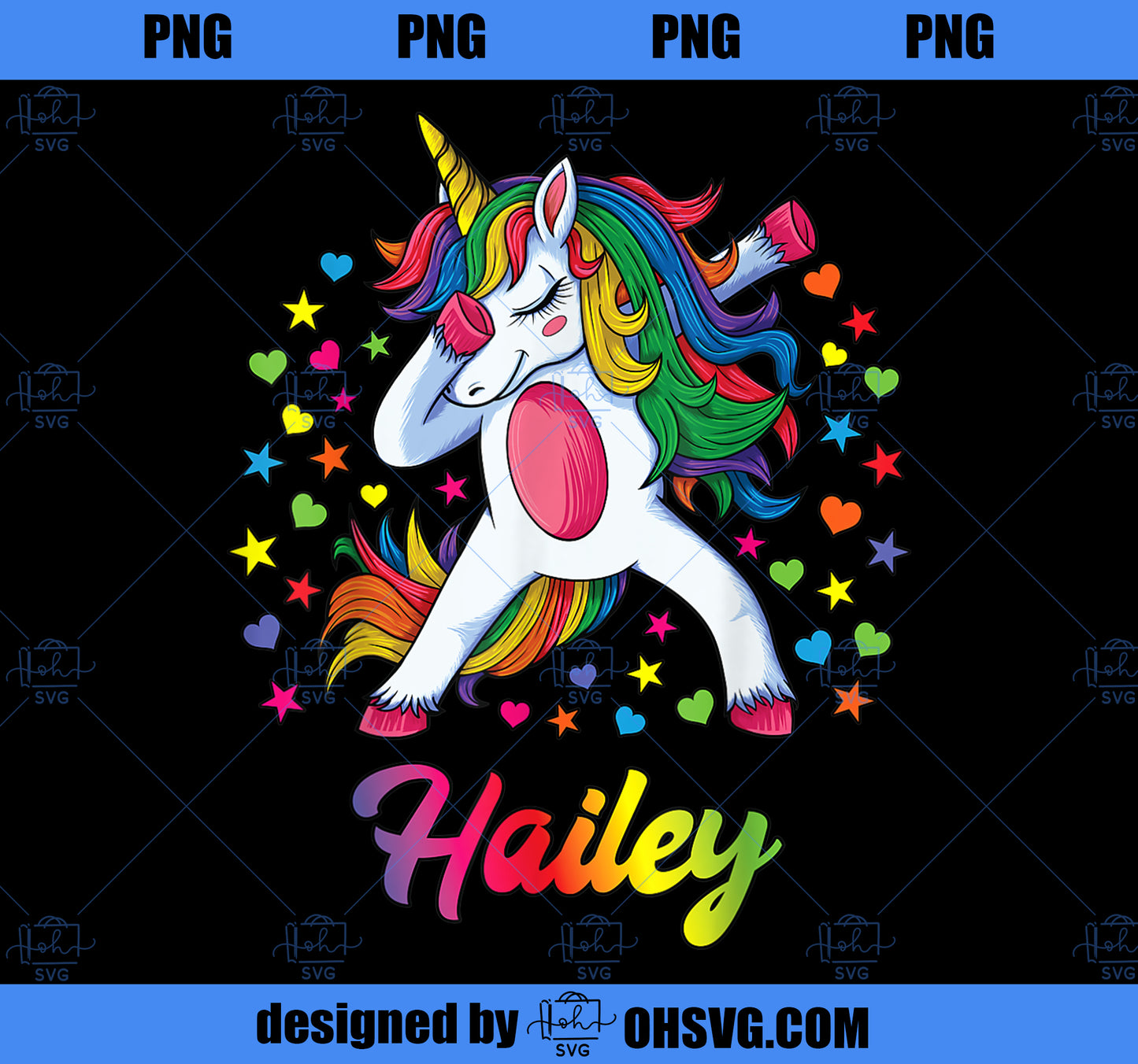 Hailey Dabbing Unicorn Rainbow Personalized Name Custom PNG, Magic Unicorn PNG, Unicorn PNG