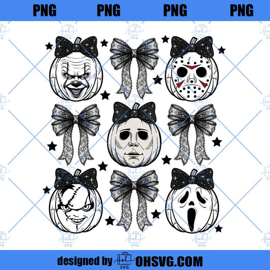 Halloween Coquette Bow Horror Characters PNG, Horror Movies Bow Spooky Season PNG, Freddy Jason Myers Mask PNG