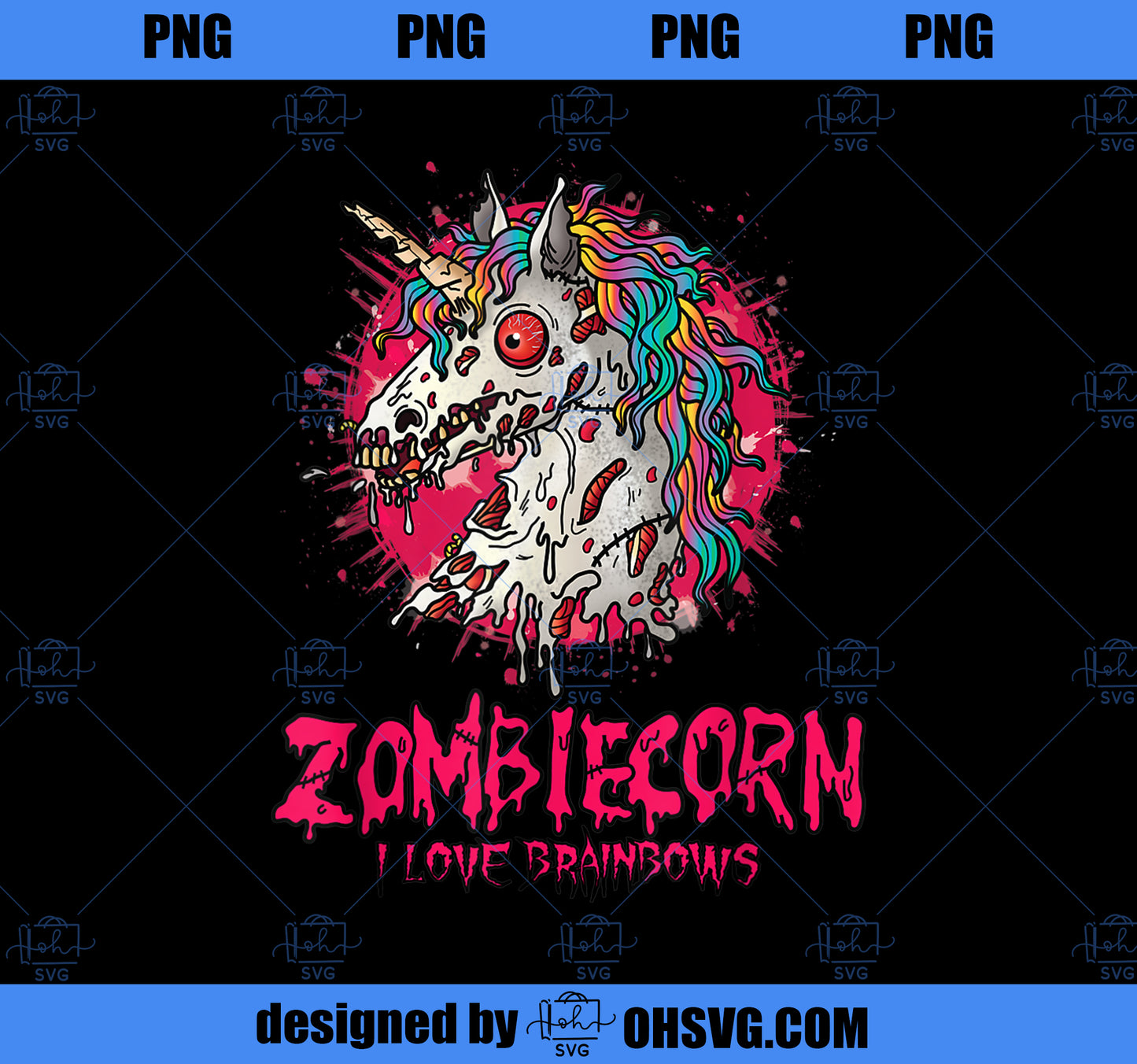 Halloween Zombie Unicorn I Love Brainbows Gothic Gift PNG, Magic Unicorn PNG, Unicorn PNG