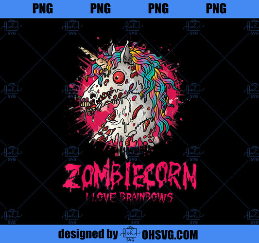 Halloween Zombie Unicorn I Love Brainbows Gothic Gift PNG, Magic Unicorn PNG, Unicorn PNG