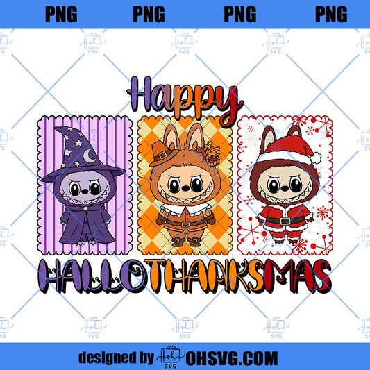 Happy Hallothanksmas Labubu Png, Halloween Png, Thanksgiving Png, Christmas Png, Hallothanksmas Png, Christmas Characters Png