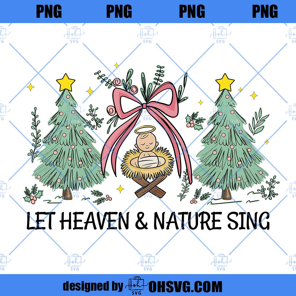 Heaven and Nature Sing PNG, Whimsical Christmas Nativity Bow Trees Design, Christian Nativity Png, Christian Christmas, Trending Christmas