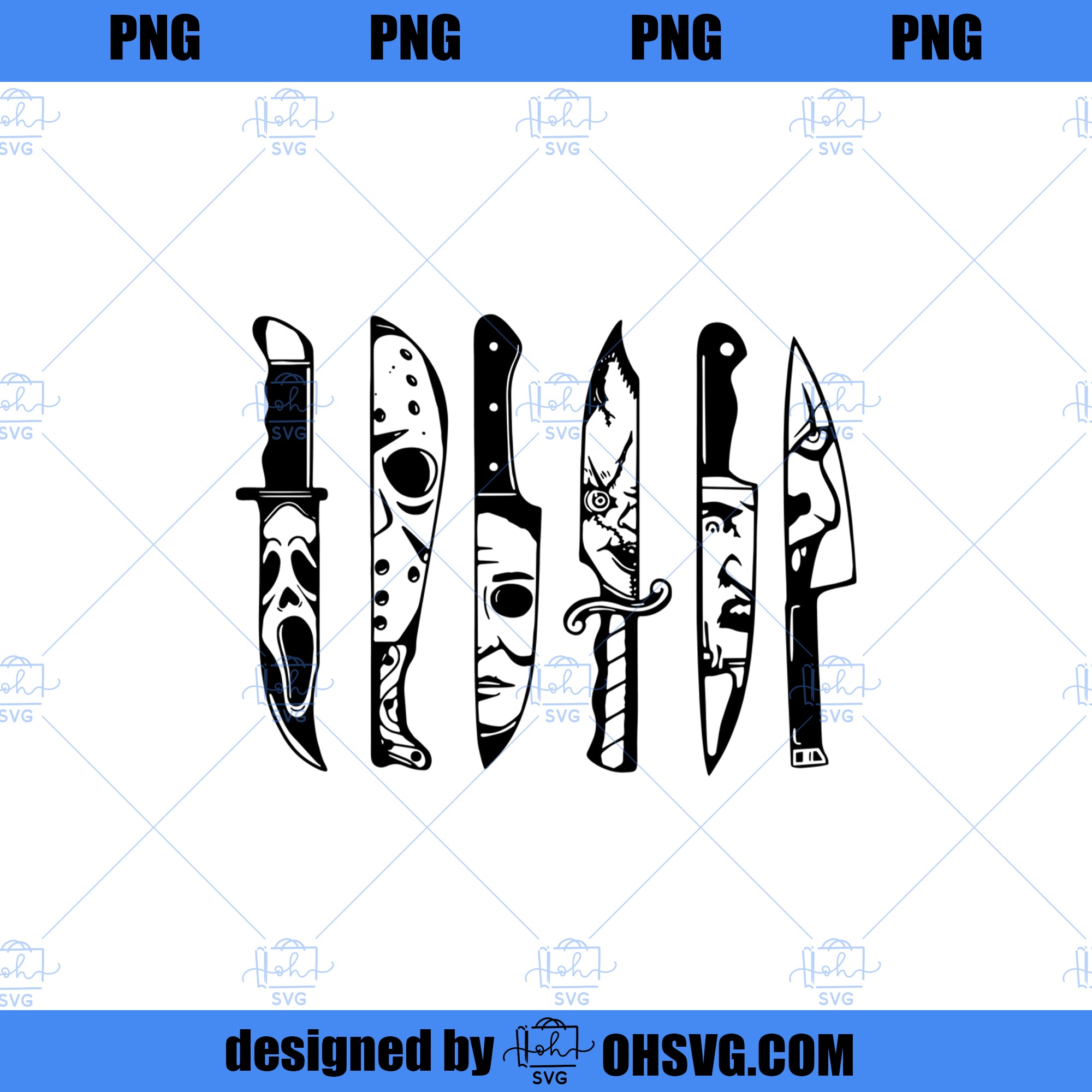 Horror Movie Characters in Knives Funny Halloween Films  PNG Download, Movies PNG, Characters in Knives PNG