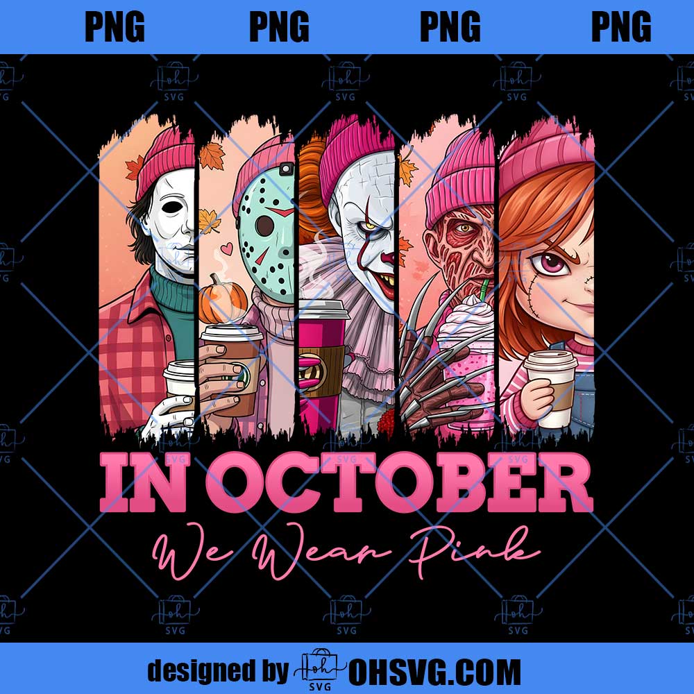 In October We Wear Pink Png, Friends Horror Png, Breast Cancer Awareness Png, Horror Movie Killers, Pink Ribbon Png, Breast Cancer Halloween