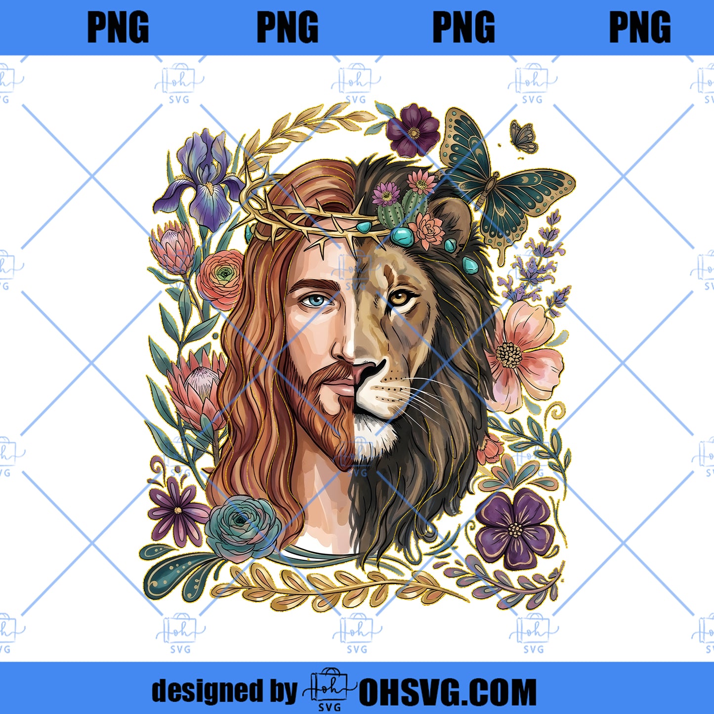Jesus Lion Face PNG, Christian Boho Graphic
