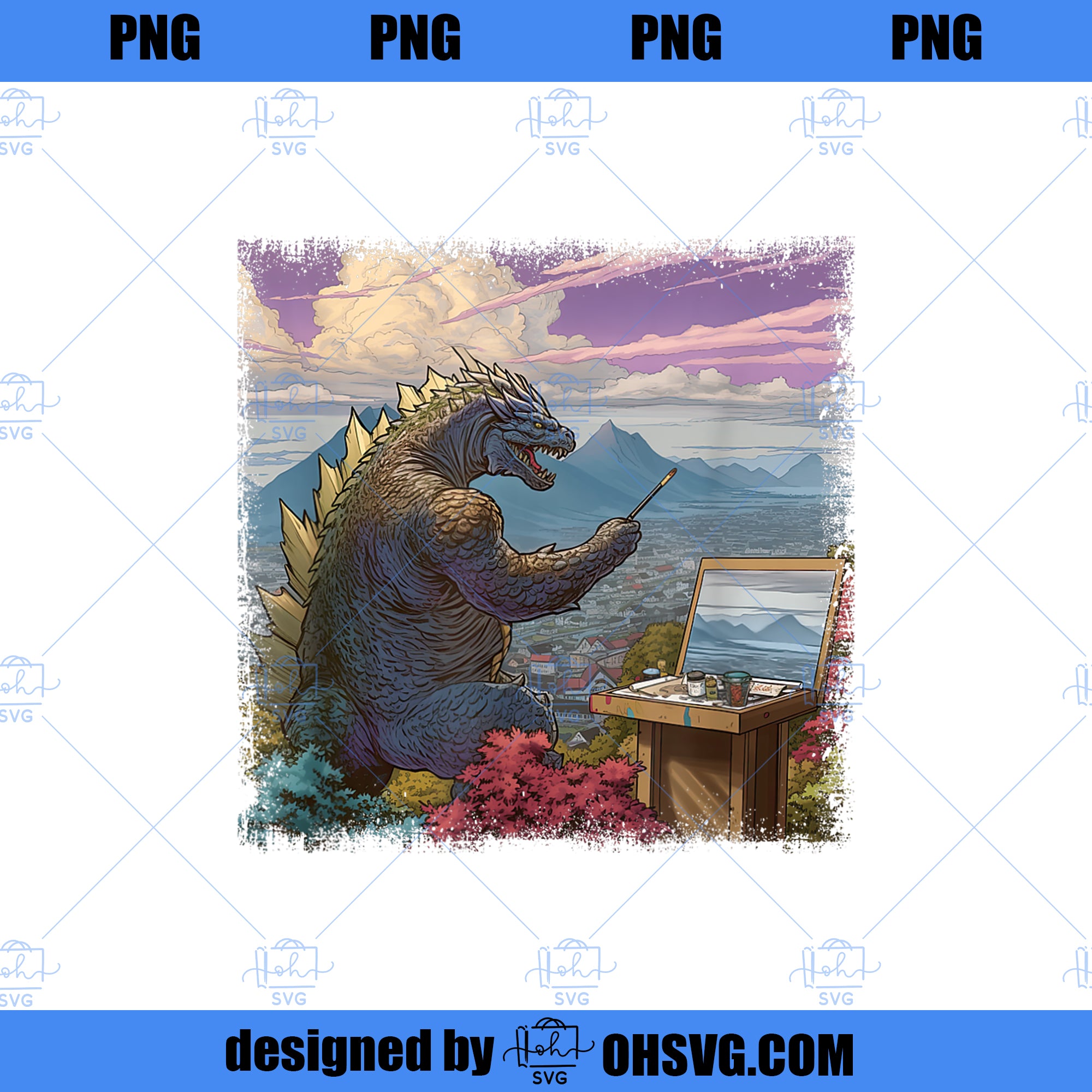 Kaiju Painting Landscape Japanese Monster Movie Artist Fan PNG, Movies PNG, Kaiju Painting PNG