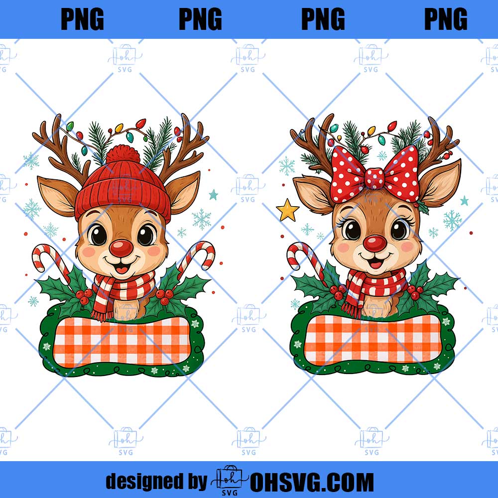 Kids Reindeer Christmas PNG - Matching Boy and Girl Holiday Deer Sublimation Design