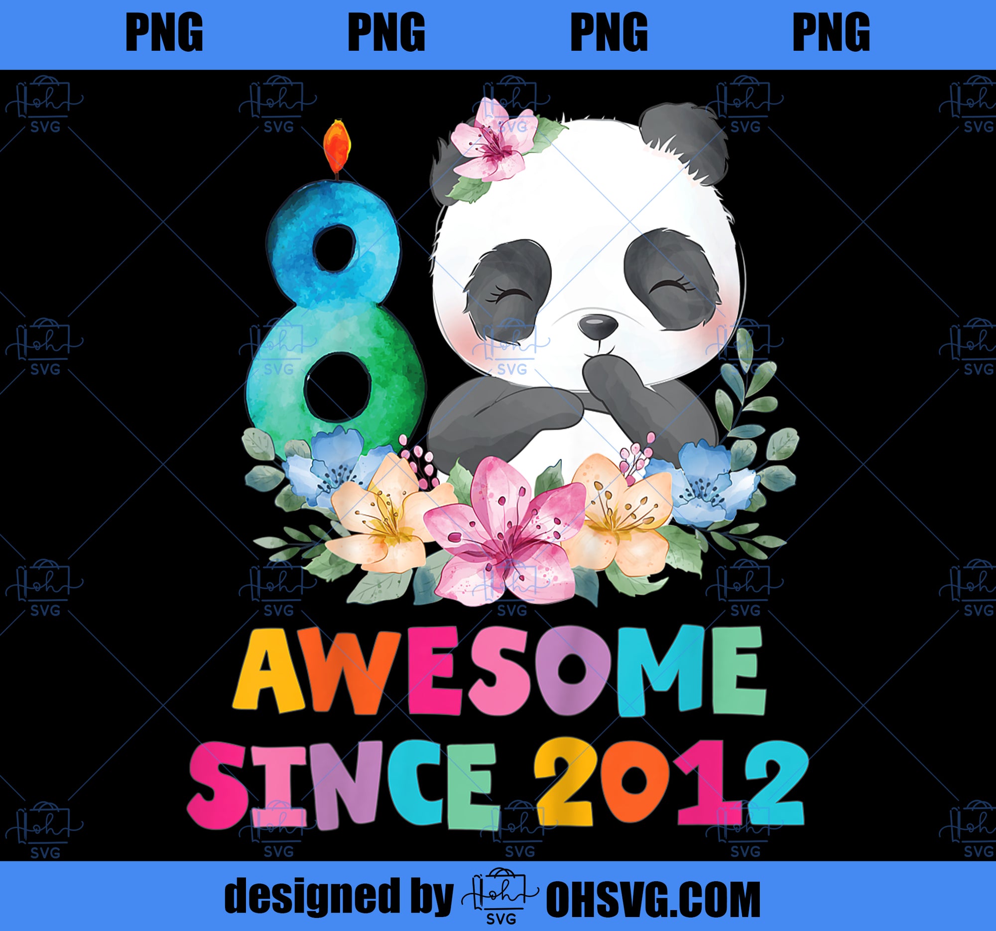 Kids 8Years Old 8th Birthday Panda Unicorn Girl Party Gift PNG, Magic Unicorn PNG, Unicorn PNG