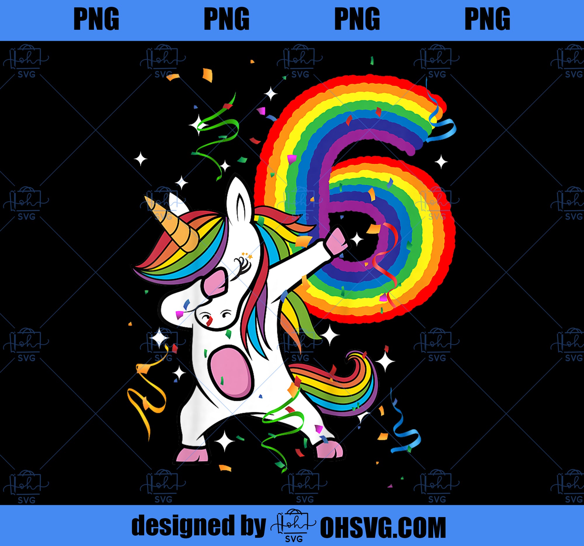 Kids Birthday Rainbow Dabbing Unicorn 6 Years Old Girls Shirt PNG, Magic Unicorn PNG, Unicorn PNG