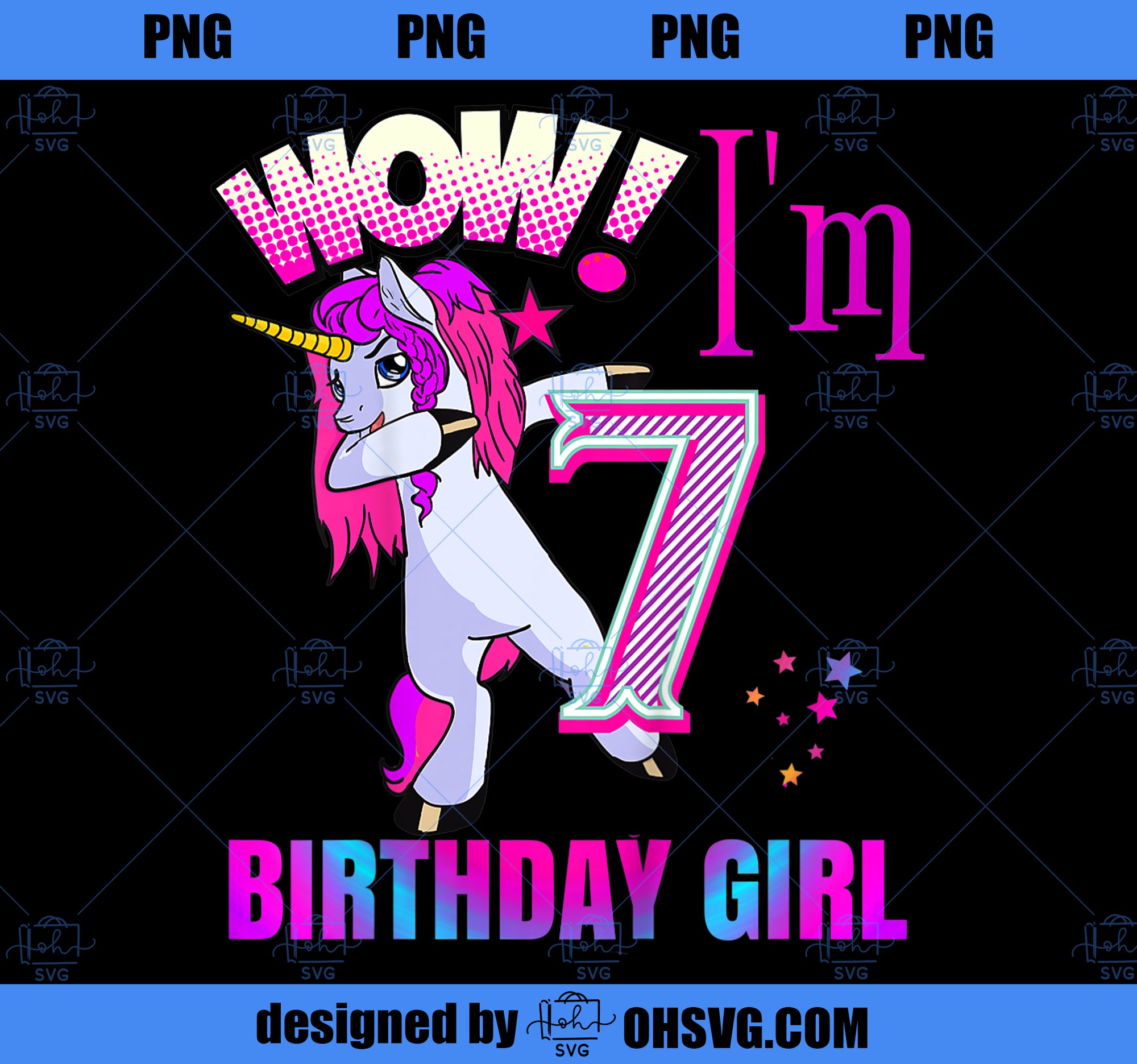 Kids CUTE Dancing Dabbing Unicorn Birthday Girl 7 Shirt Outfit PNG, Magic Unicorn PNG, Unicorn PNG