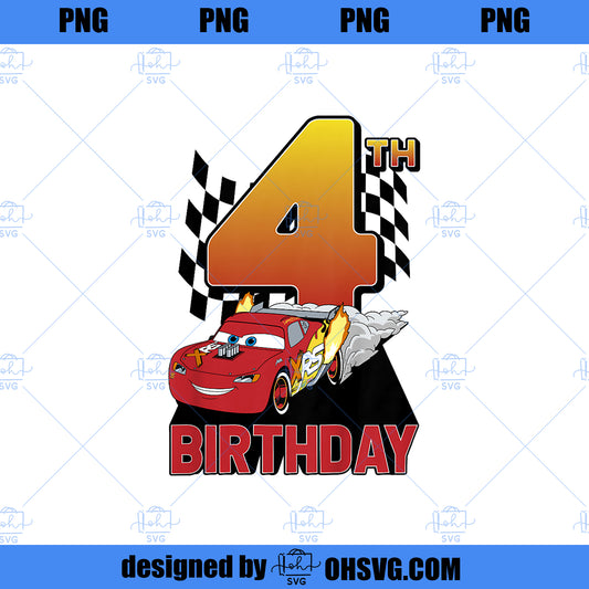 Kids Disney Pixar Cars Lightning McQueen Youth 4th Birthday PNG, Disney PNG, Disney Pixar PNG