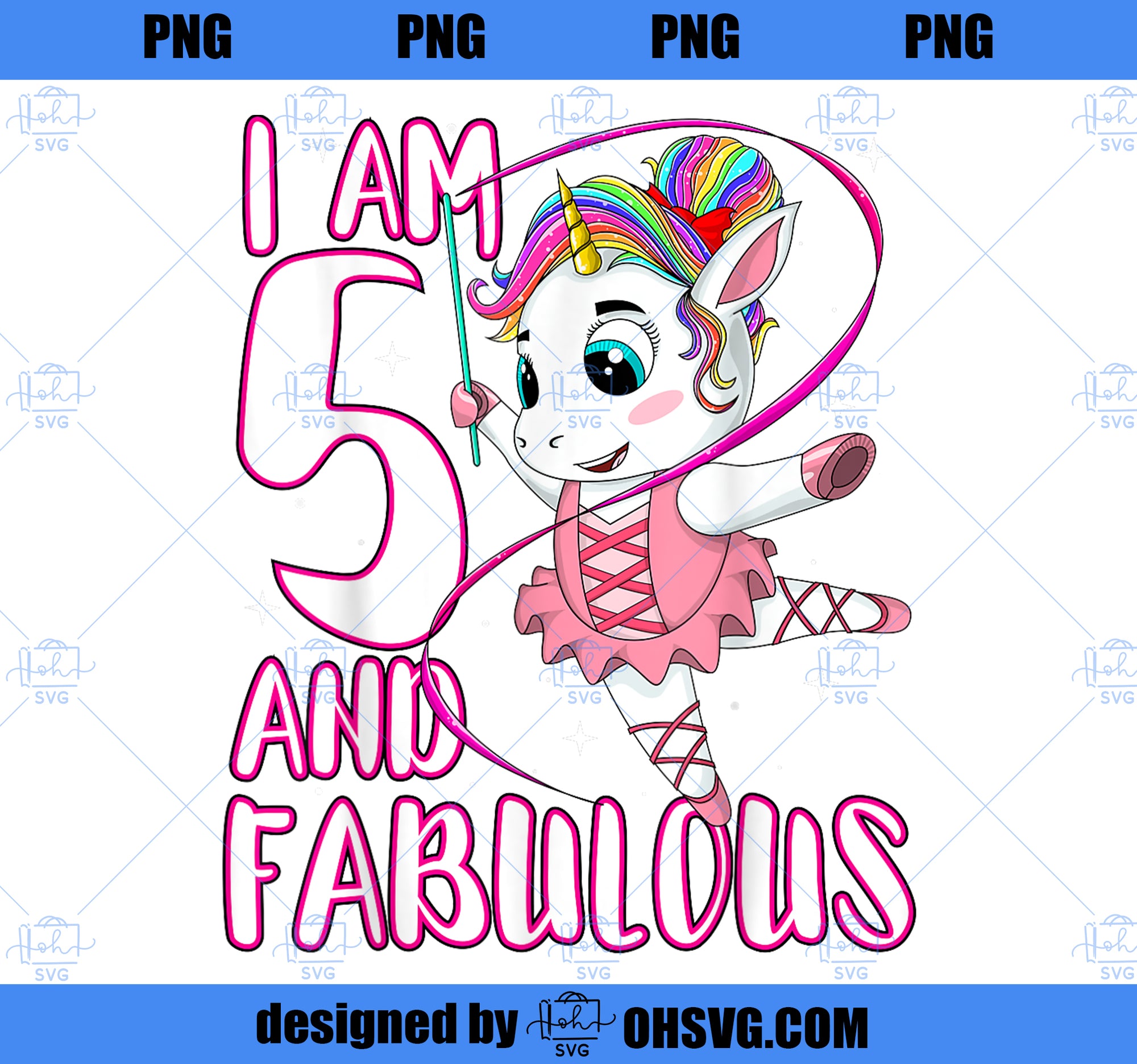 Kids I Am 5 and Fabulous Unicorn Birthday Girl Outfit Gift PNG, Magic Unicorn PNG, Unicorn PNG