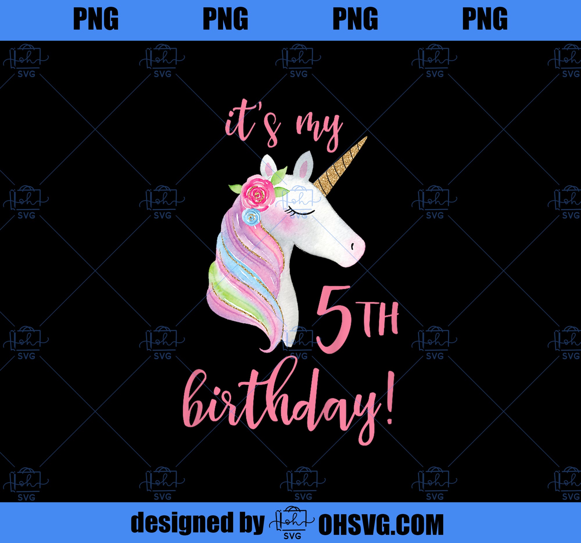 Kids Its My 5th Birthday Unicorn Outfit, 5th Birthday Girl Shirt PNG, Magic Unicorn PNG, Unicorn PNG