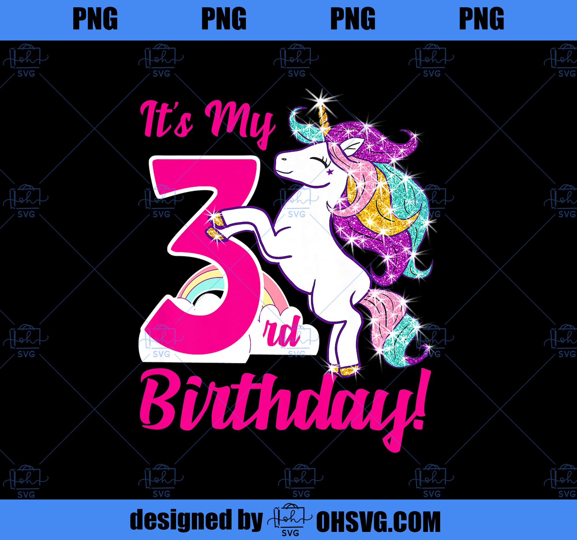 Kids Its my 3rd Birthday (3 year old) unicorn Birthday shirt gift Premium PNG, Magic Unicorn PNG, Unicorn PNG