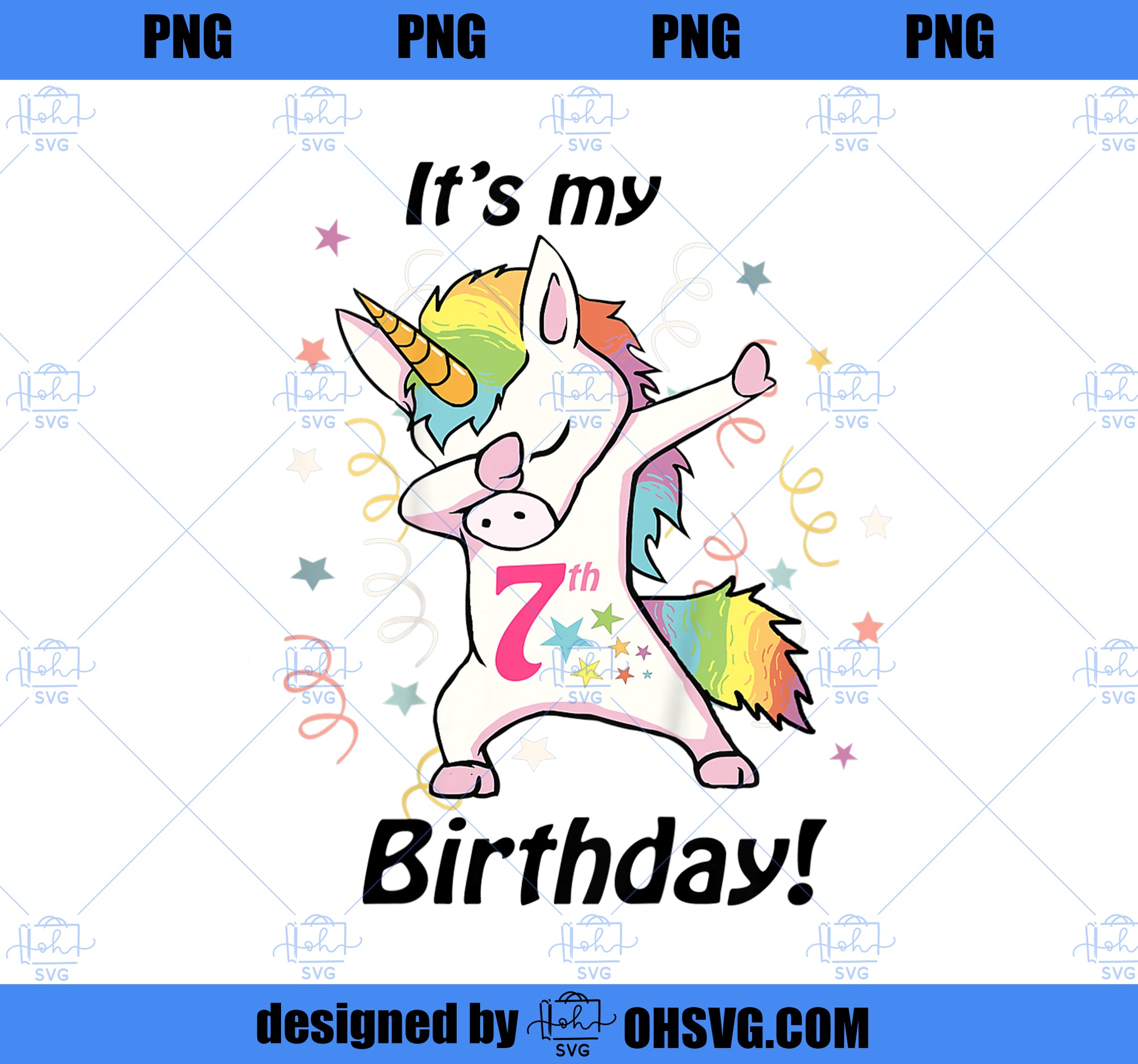 Kids Its my 7th Birthday Unicorn Dabbing Shirt (7 Year Old Gift) PNG, Magic Unicorn PNG, Unicorn PNG