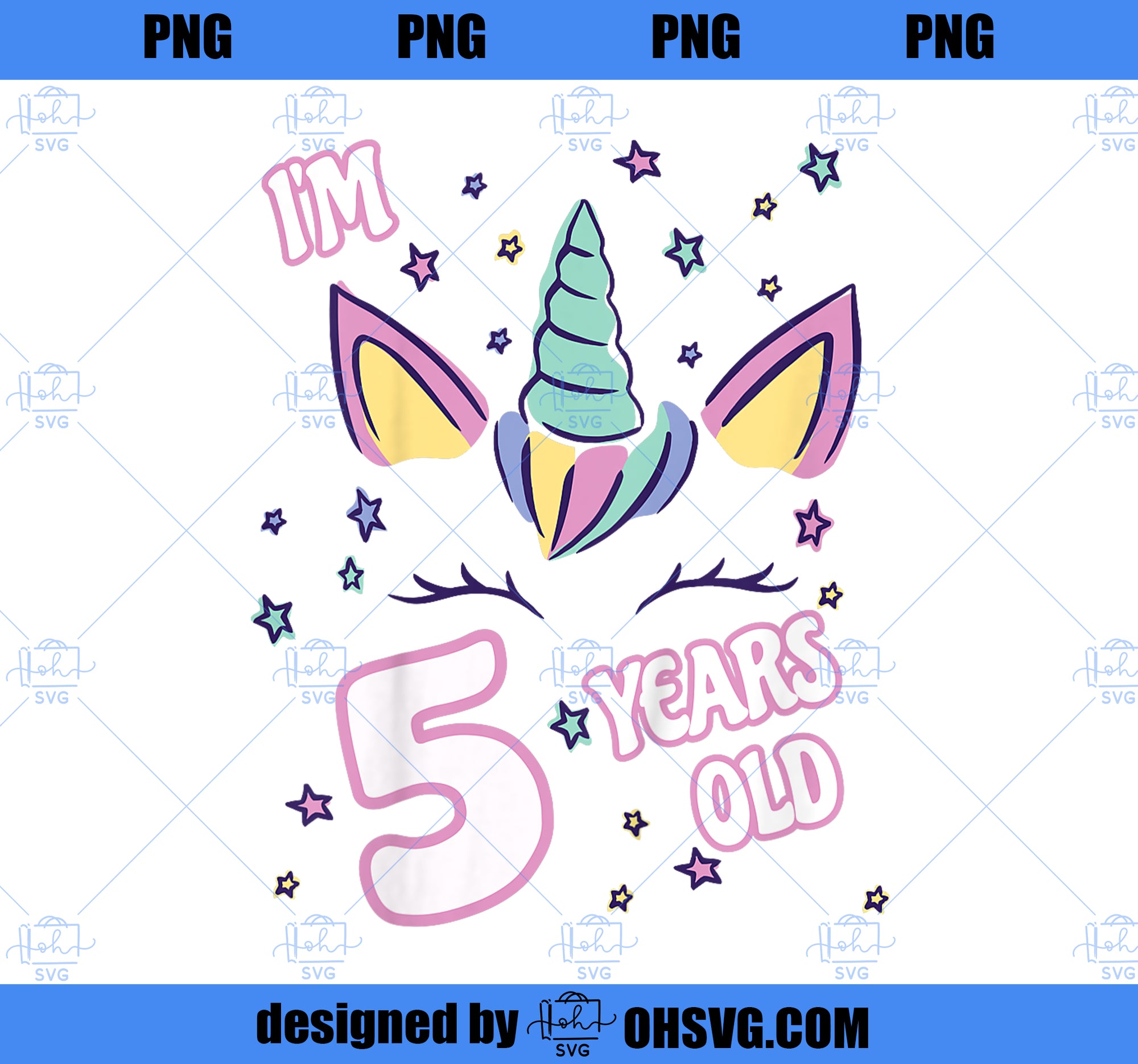 Kids Unicorn 5th birthday im 5 years old girl unicorn design PNG, Magic Unicorn PNG, Unicorn PNG