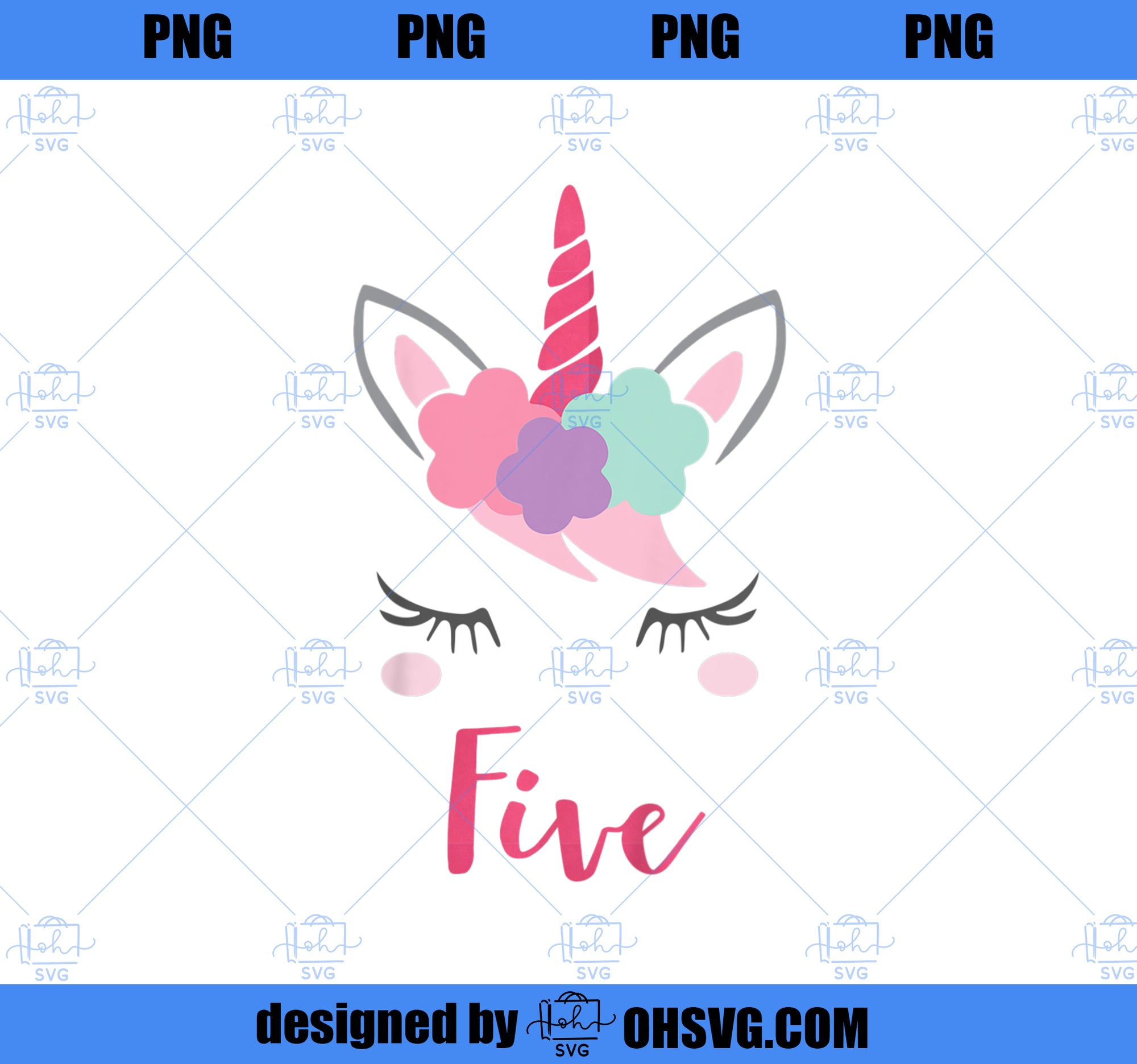 Kids Unicorn Fifth Birthday , Unicorn Gift PNG, Magic Unicorn PNG, Unicorn PNG