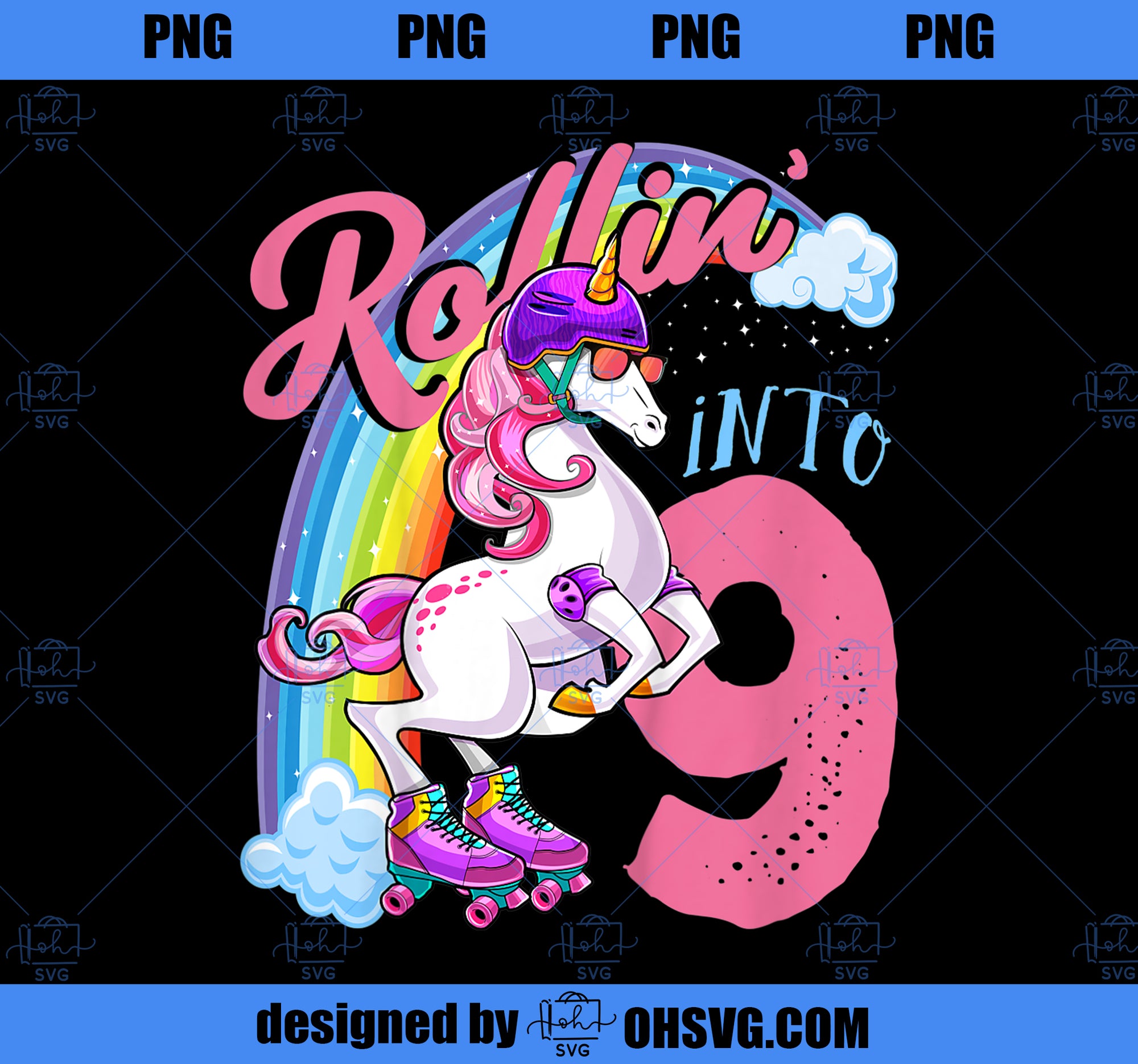 Kids Unicorn Roller Skate 9th Birthday Shirt Girls Unicorn Gifts PNG, Magic Unicorn PNG, Unicorn PNG