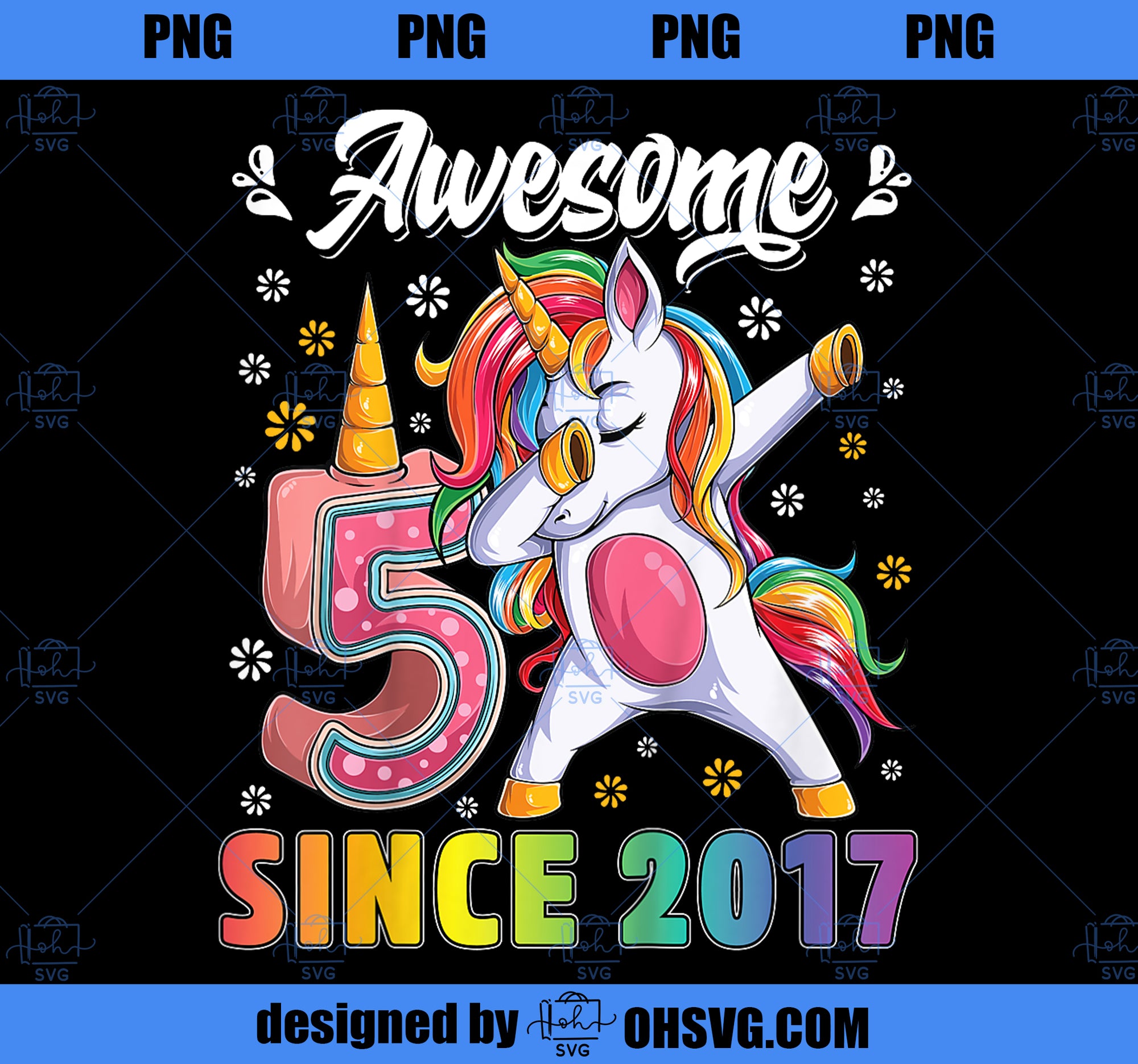 Kids awesome dabbing unicorn birthday 5 year old Girl 5th Bday PNG, Magic Unicorn PNG, Unicorn PNG