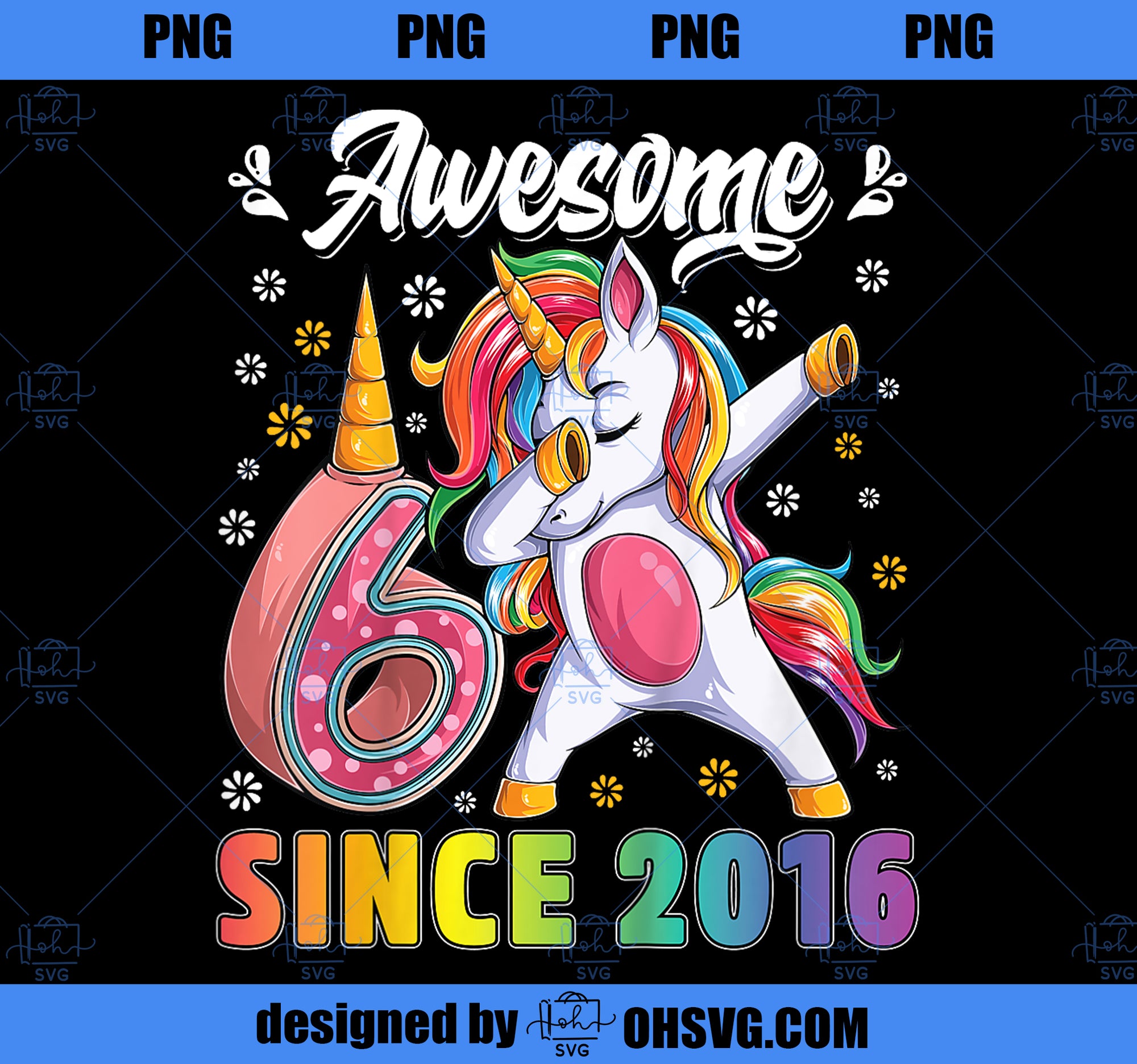 Kids awesome dabbing unicorn birthday 6 year old Girl 6th Bday PNG, Magic Unicorn PNG, Unicorn PNG