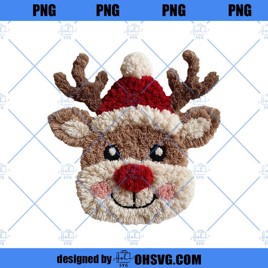 Latch Hook Yarn Crochet Red Nose Reindeer PNG File, Christmas Winter Holiday PNG
