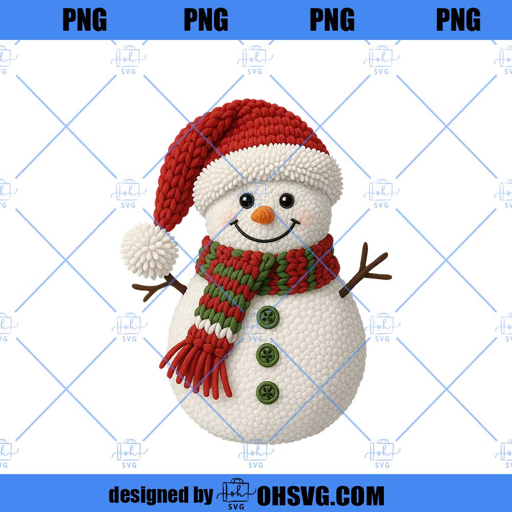 Latch Hook Yarn Crochet Snowman Design PNG, Christmas Winter Holiday
