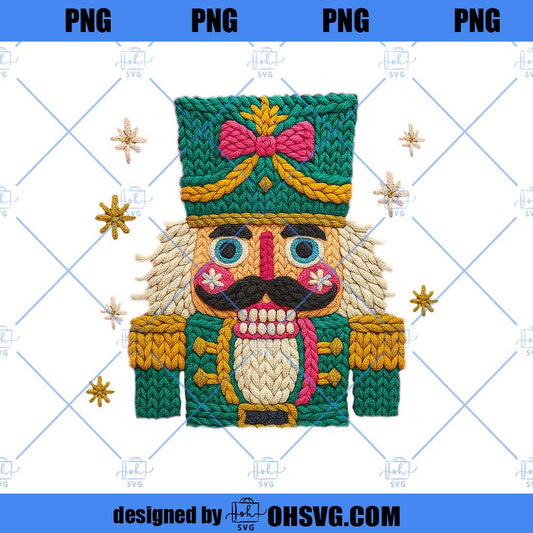 Latch Hook Yarn Faux Embroidery Nutcracker Design PNG, Preppy Christmas Reindeer Digital Download