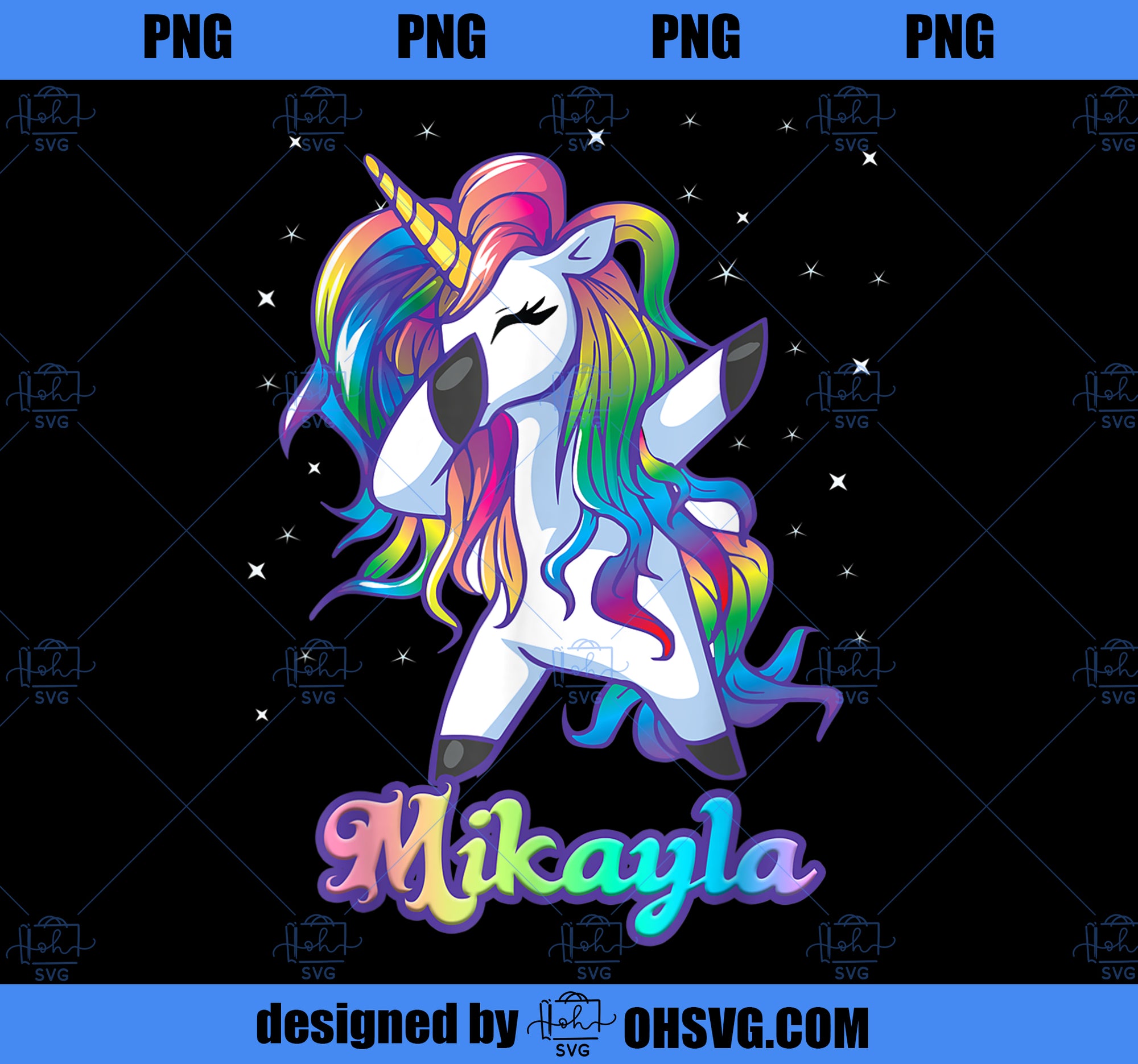 MIKAYLA Name Personalized Custom Rainbow Unicorn Dabbing PNG, Magic Unicorn PNG, Unicorn PNG