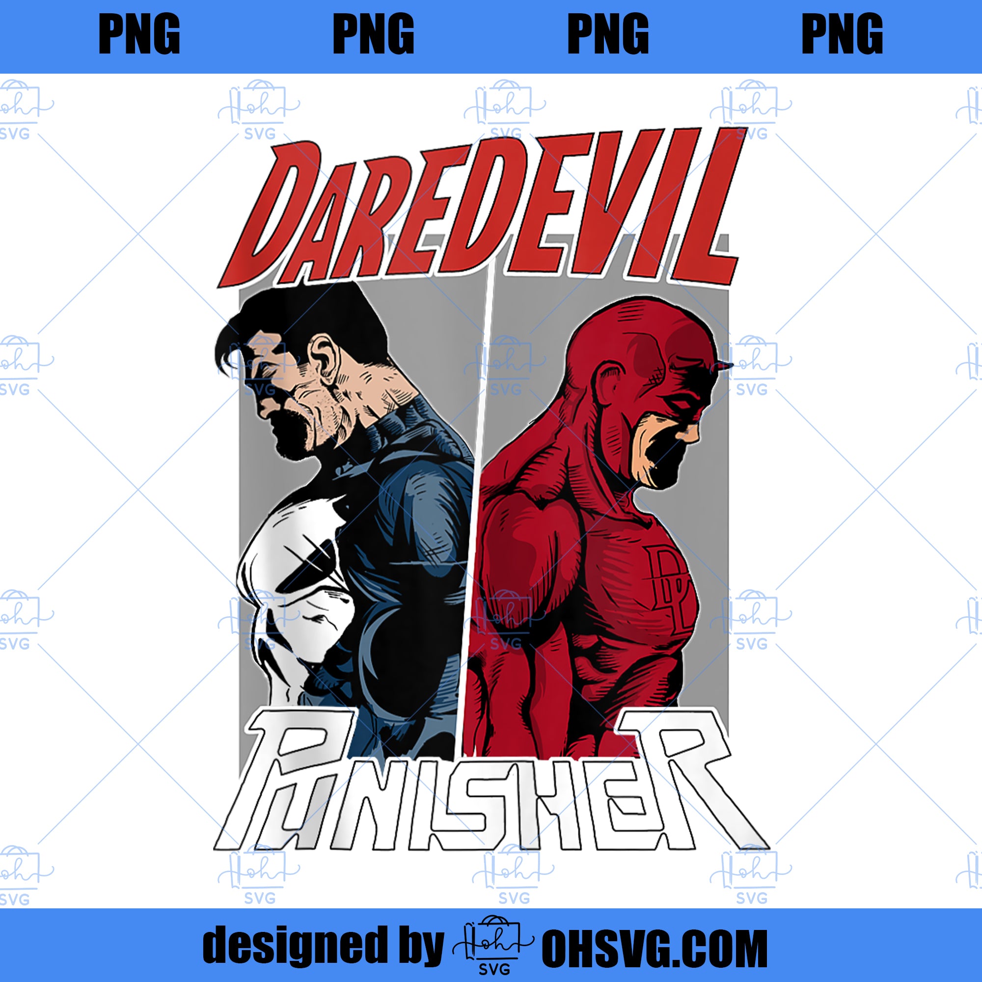 Marvel Daredevil Punisher Back To Back Logo Poster  PNG, Marvel PNG, Daredevil PNG