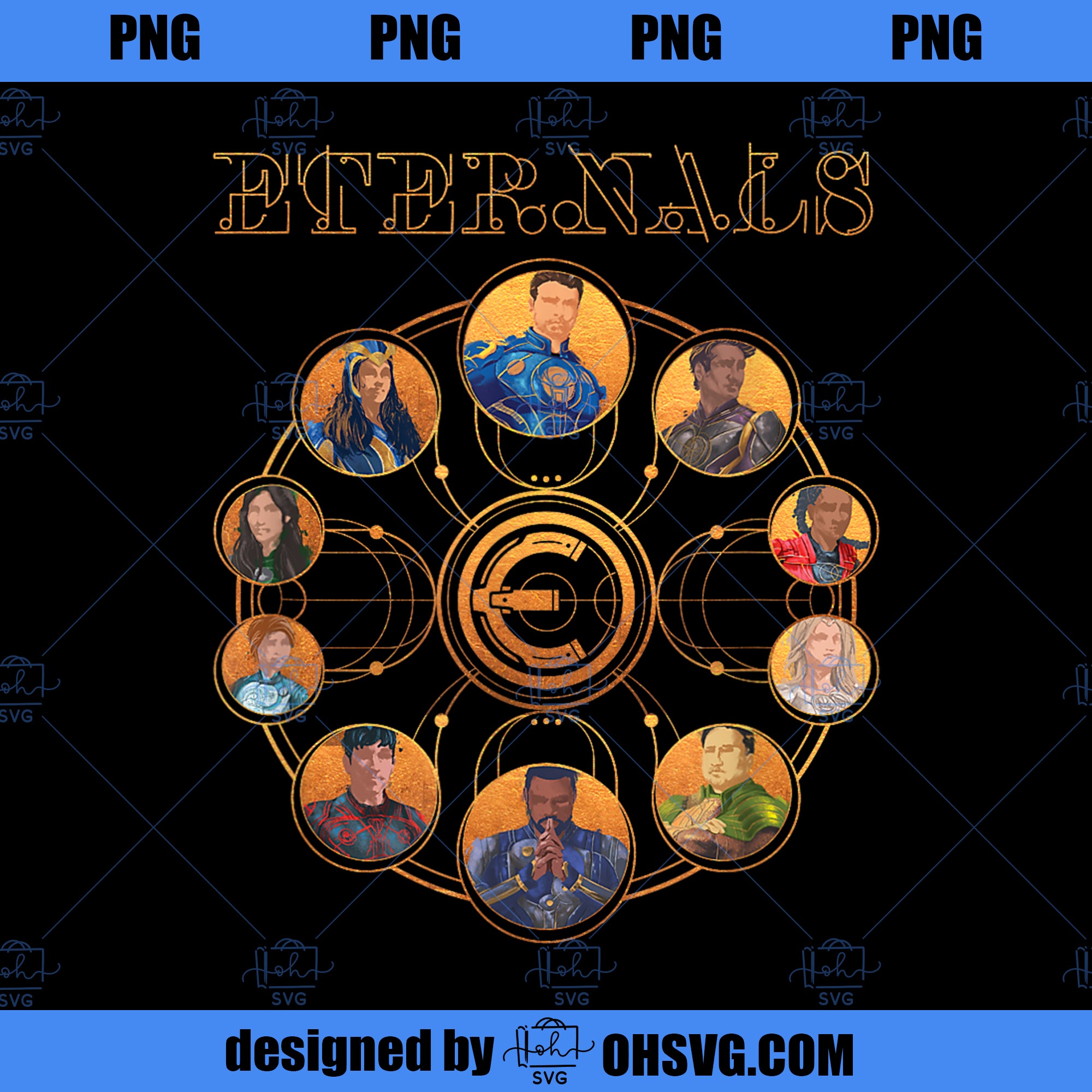 Marvel Eternals Circular Group Shot Poster PNG, Marvel PNG, Marvel Eternals PNG